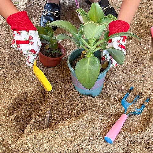 Miniatura 6 de Paquete de 3 pares de guantes de jardín para niños, guantes de jardinería para niños, regalos de jardinería para niños, talla grande (edad 5-6)
