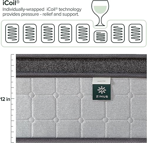 Miniatura 4 de Zinus - Colchón híbrido de 12 pulgadas de confort y soporte con gel refrescante, Queen, colchón de muelles interiores Euro Top, muelles de bolsillo