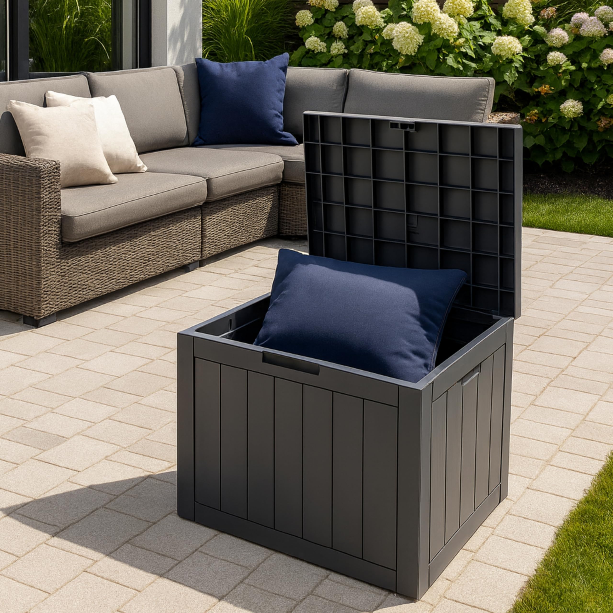 Durabull Indoor/Outdoor 120L Storage Box. Weather-Resistant. Plastic Wood Plank Effect Garden, Balcony, Tool, Toy, Parcel or General Storage Box. Large Capacity. (Anthracite) — view 5