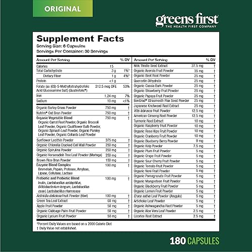Miniatura 4 de Greens First PRO-Cápsulas – Nutrient Rich-antioxidant Superfood, 49 Super Alimentos diferentes, fitonutriente y antioxidante, revitalizar, sin