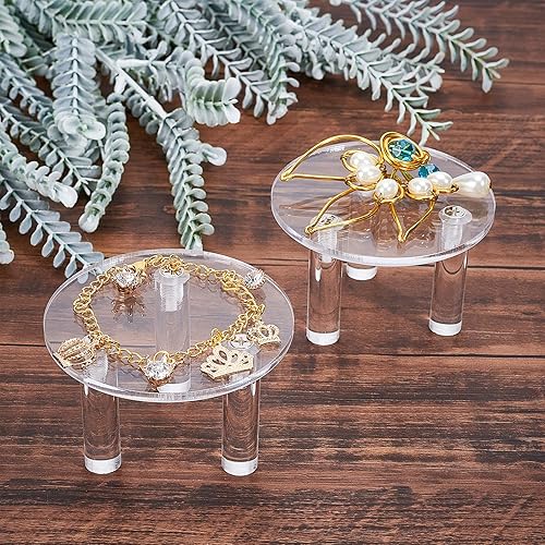 Miniatura 5 de FINGERINSPIRE 2 juegos de acrílico transparente para exhibición de joyas, base redonda, organizador de joyas, pedestales, figuras, modelos, soportes