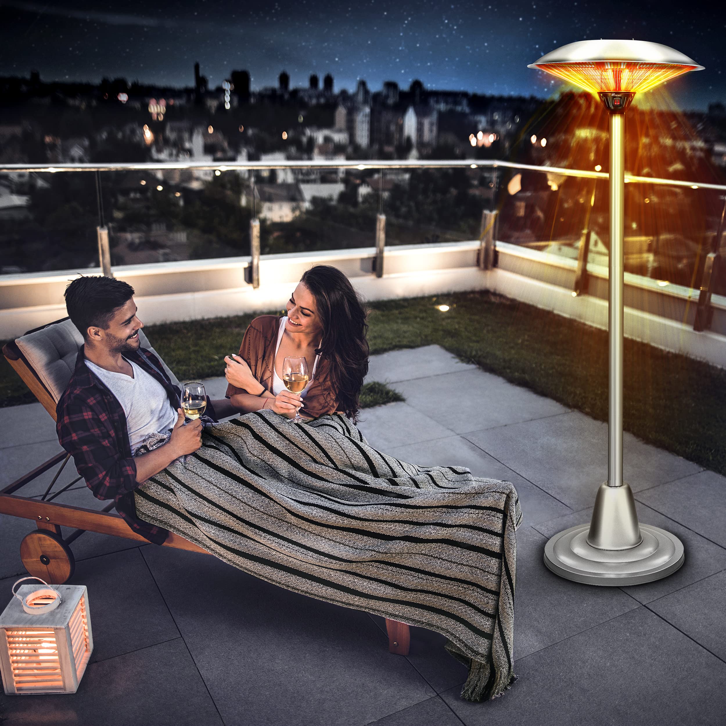 TRESKO Infrarot Heizstrahler 2500W | Heizpilz Terrasse elektrisch mit 2 Heizstufen | Terrassenstrahler Innen & Außen | Standheizstrahler mit LED-Anzeige Quarzstrahler Infrarotstrahler