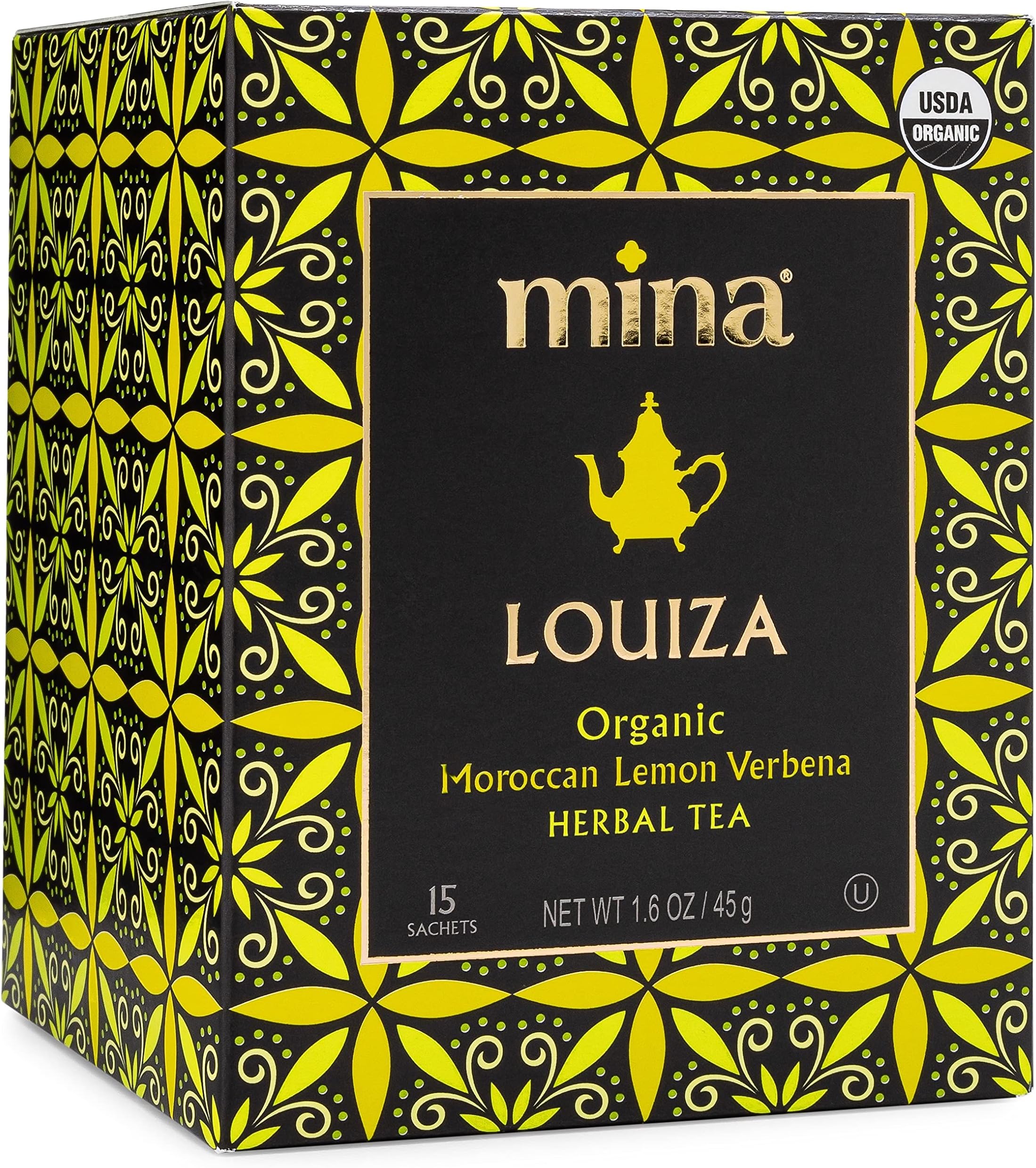 Mina Louiza, Organic Moroccan Lemon Verbena Herbal Tea Bags, 15 Biodegradable Sachets, 1.6 Ounce