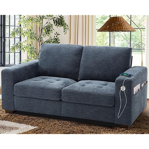 WorthFurni Sofas for Living Room, Chenille Loveseat Couch Set, Small Sofa, 3 Seater Sofa, USB Charging, Removable Sofa Cover,Solid Wood Frame, Easy to Install(70inch,Blue)