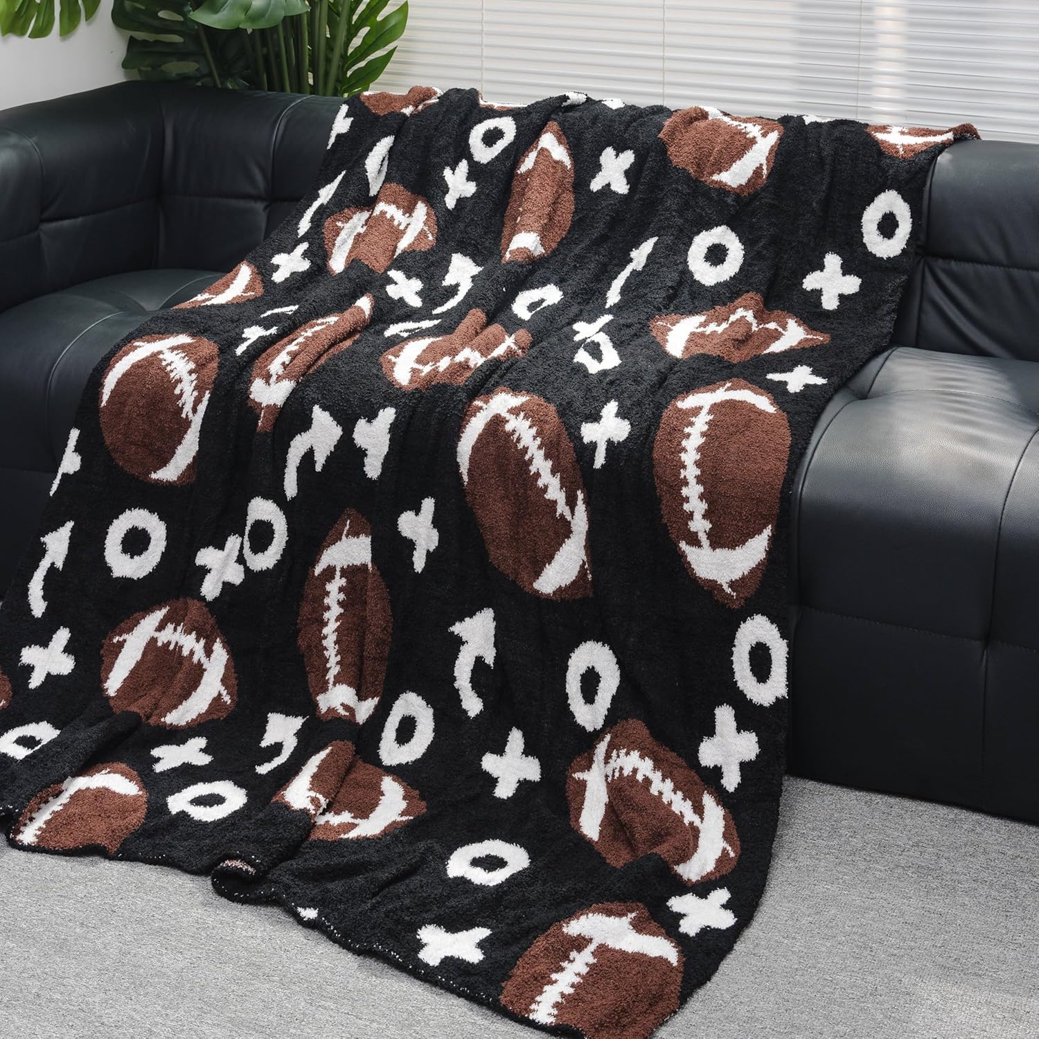 Cozy Football Throw Blanket, Lightweight Soft Sports Bedding for Adults Warm Plush Reversible Rugby Game Blanket Great Holiday Throw Blanket for Bed Sofa, Black Brown, 51x63 inches - Image 2