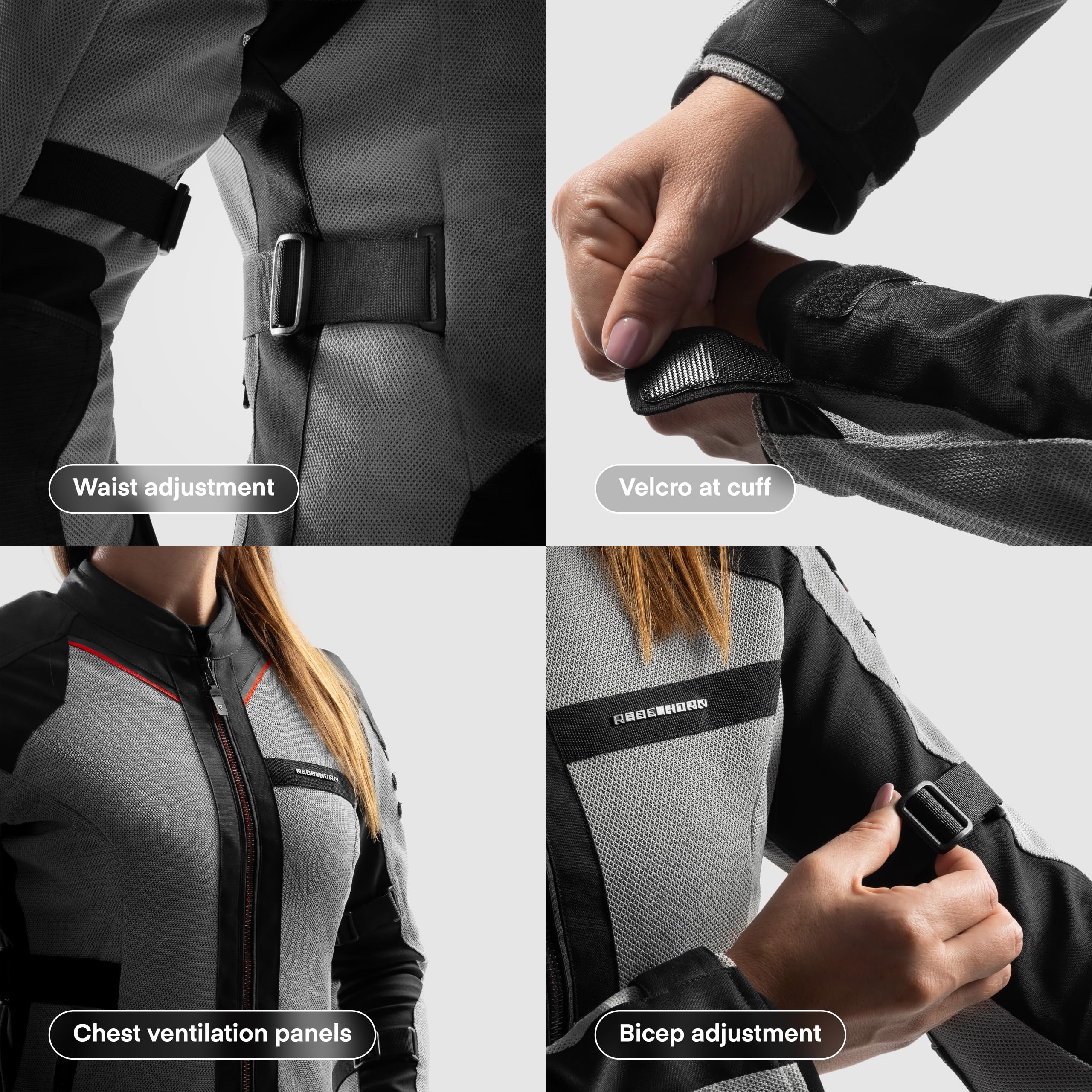 REBELHORN Scandal 3 Women Chaqueta de Moto Mujer | Textil | Protectores de Codos y Hombros Nivel 2 | Amplios Paneles de Ventilación de Malla | Nivel de protección AA | Tallas hasta 7XL
