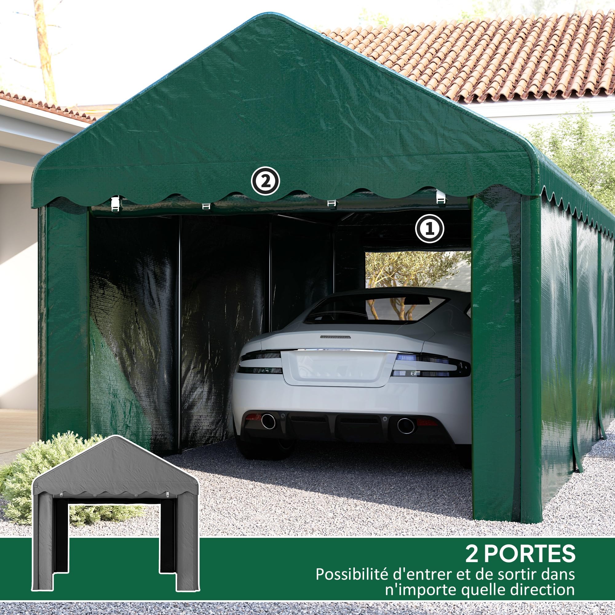 Outsunny Carport Abri Voiture Extérieur 2 Portes Enroulables 3 x 6 m Vert | Tente de Garage, Tente de Stockage, Résistant aux UV, Étanche, Toile en PE 200 g, pour Camion, Bateau, Voiture
