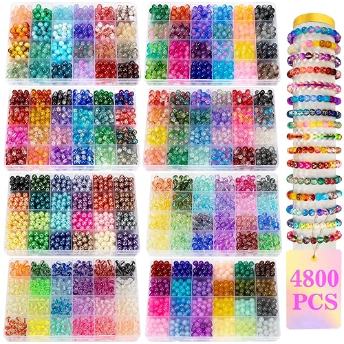 XSEINO 192 Colors 4800pcs 8mm Dream Candy Colorful Series Glass Beads Bracelet Making Kit,8 Box Different Unique Styles Crystal Bead for Making and DIY Crafts