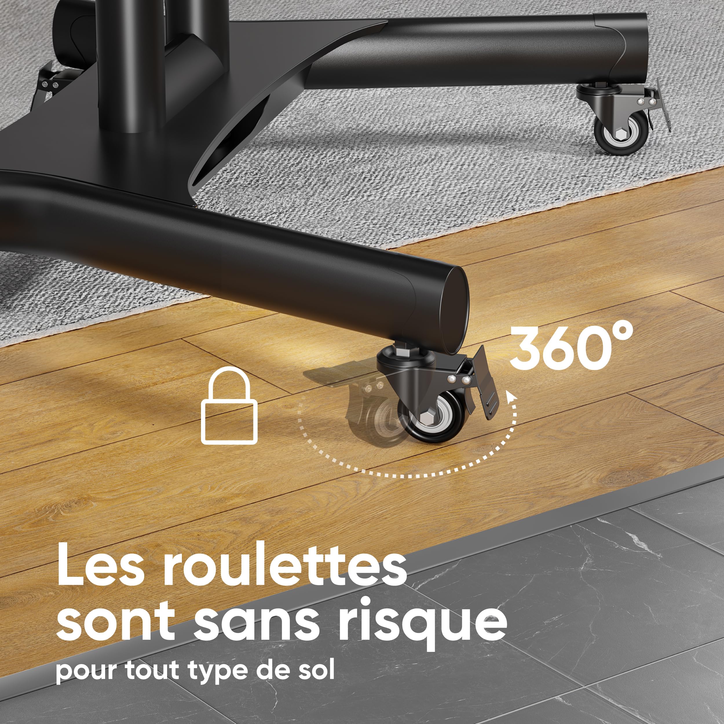 ONKRON Support TV roulettes pour 40-70 Pouces, Support Television Professionnel Poids de 60,5 kg, Chariot Télé Mobile Max VESA 600x400, Support TV sur Pied avec roulettes Noir TS1552-B