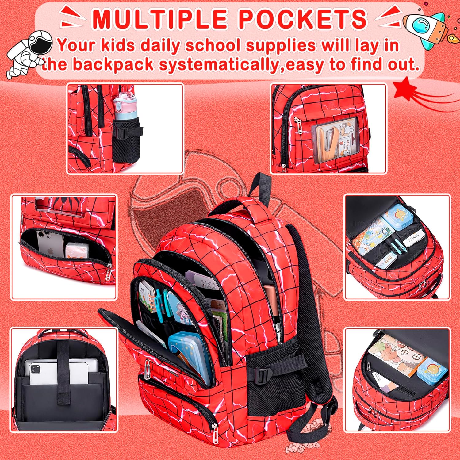 FunnyGifts Kids Backpacks with Lunch Box for Boys School Bookbag with Lunch Bag for Elementary Kindergarten Preschool Backpacks Mochila Para Niños 4 5 6 7 8 9 10 11 12 - Image 3