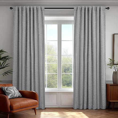 Miniatura 11 de Deconovo Cortinas de lino sintético 100% opacas con pestañas ocultas y cinta plisada, alzapaños incluidos, cortinas con aislamiento térmico y Beige