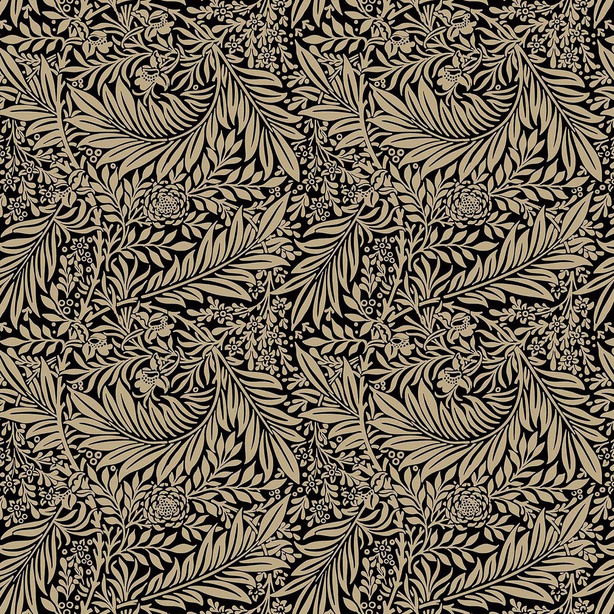 Cotton Fabric - William Morris Larkspur Ebony Black & Brown Taupe Floral - Craft Fabric Material Metre
