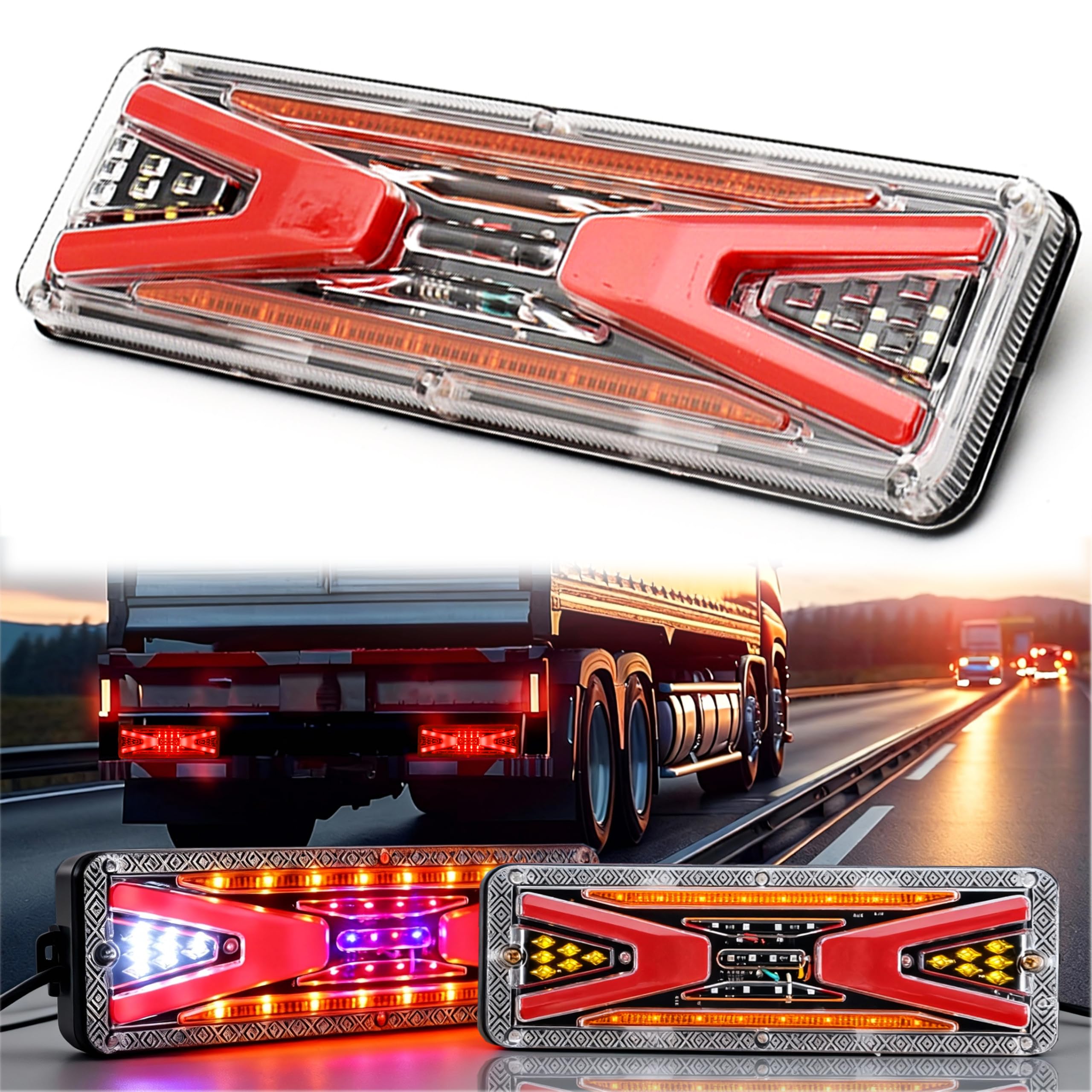 2PCS Multi-purpose LED trailer taillights with turn signals, 24V universal trailer lights, suitable for trailers, flatbed trucks, trucks, RVs, UTVs, campervans, etc.