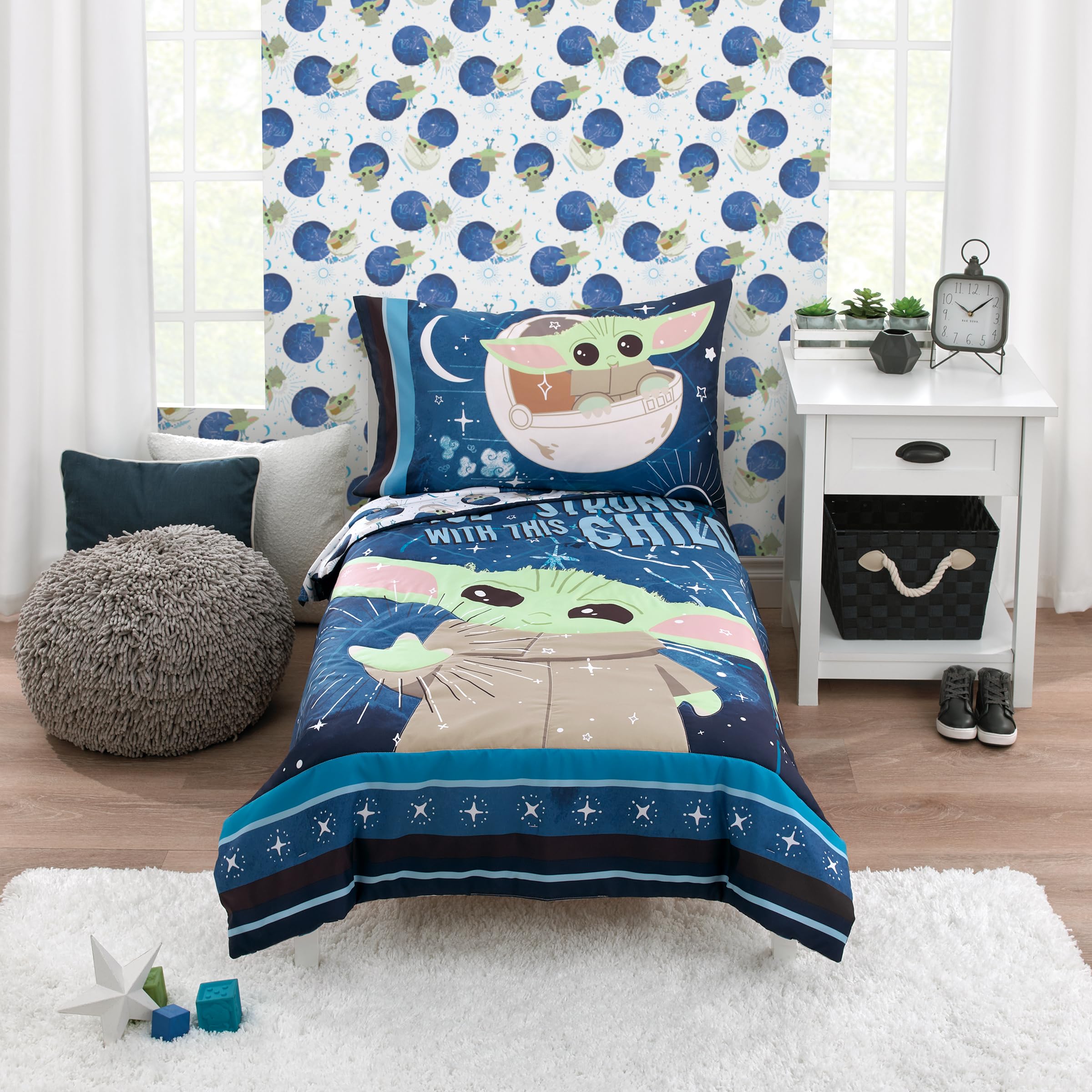 Couette Star Wars enfant et linge de lit complet Grogu 4 pièces avec draps