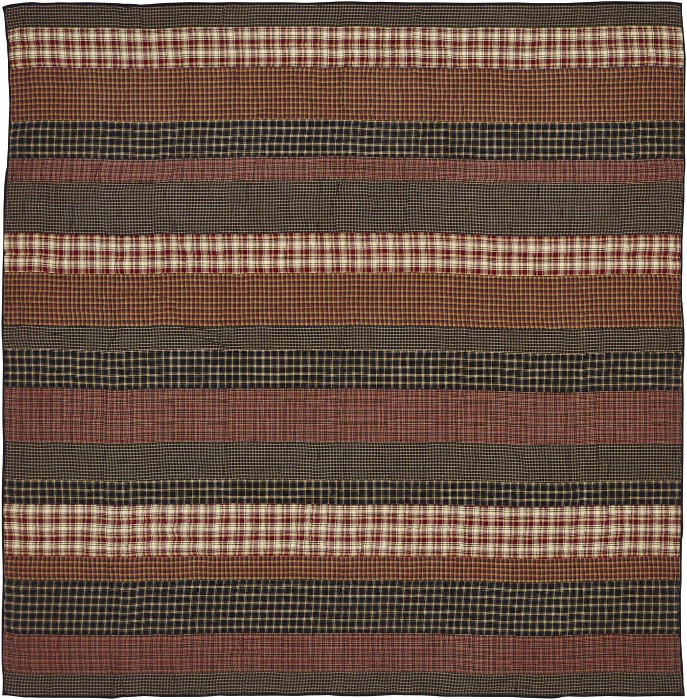 VHC Brands Beckham Striped Cotton Rustic Bedding Pre-Washed Patchwork King Quilt, 105x95, Burgundy Red