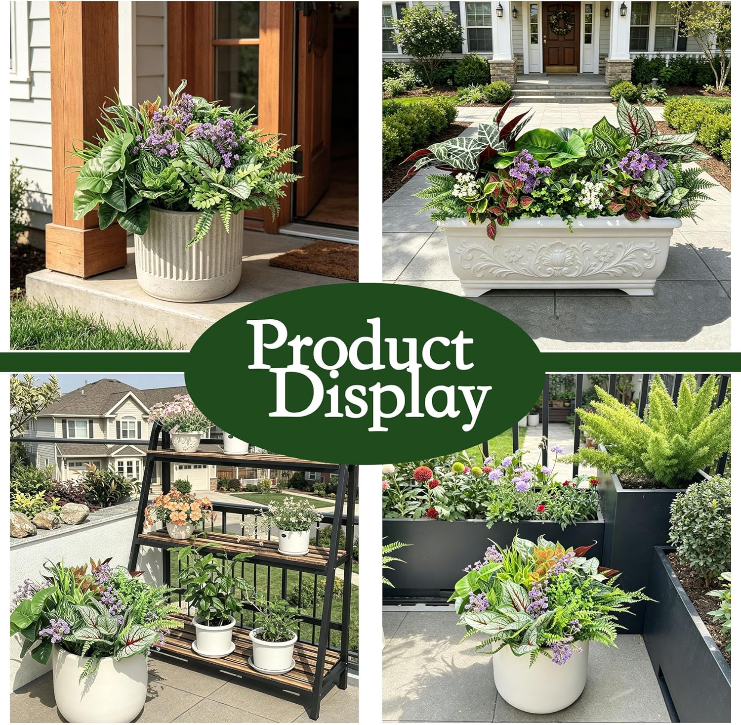 20Pcs Artificial Plants Outdoor Fake Plants Flowers UV Resistant Plastic Bushes Leaves Realistic Faux Greenery Grass Stems for Outside Front Porch Planters Garden Window Box Patio Decor
