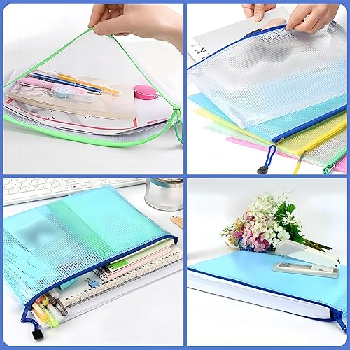 Miniatura 3 de Boxonly Carteras de plástico A5 con cierre de cremallera, de malla, para documentos, carpetas de documentos, bolsillos de plástico, con cremallera,