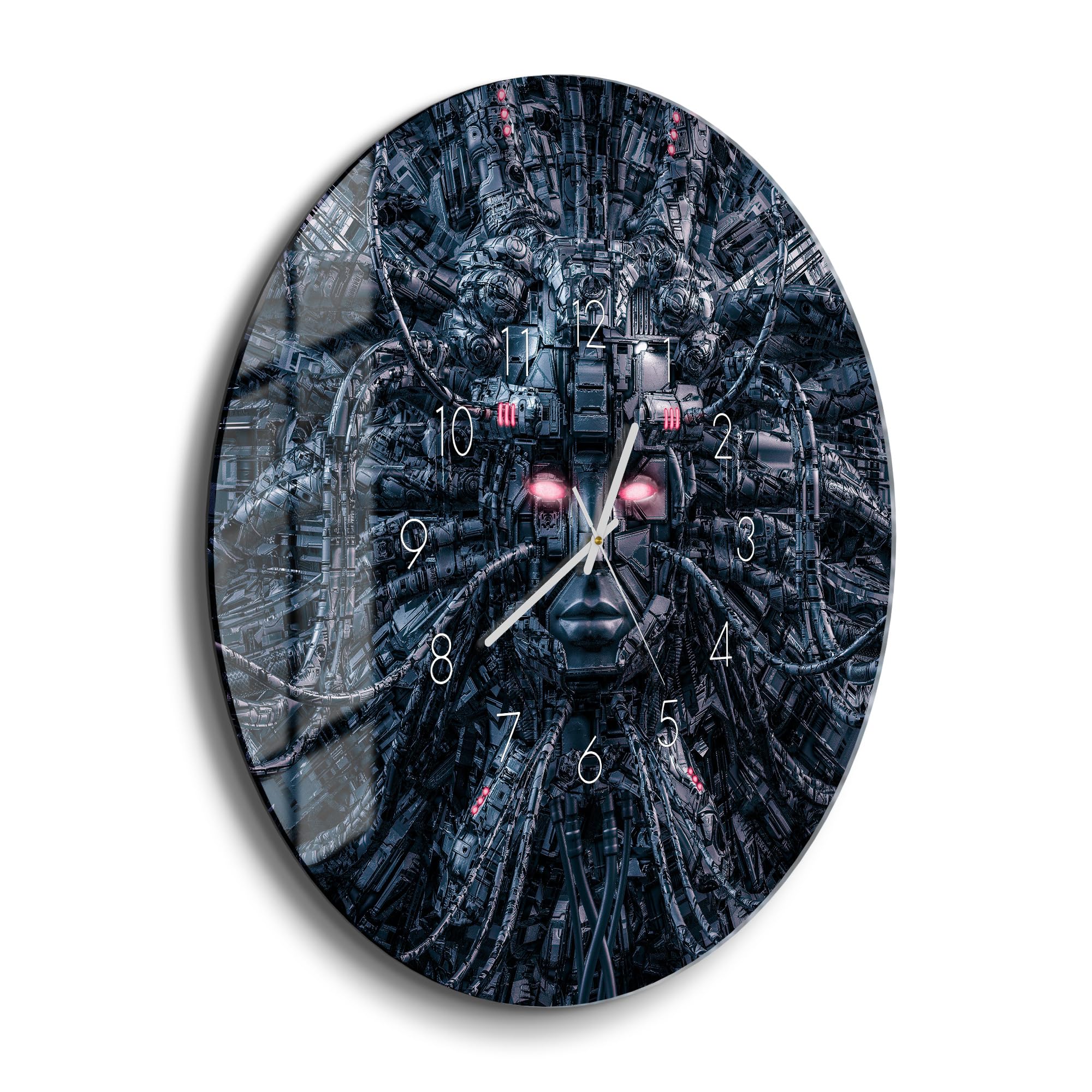 DEQORI Orologio in vetro | rotondo Ø 50 cm | motivo Techno sintesi | grande orologio XXL design in vetro | orologio da parete silenzioso per soggiorno e cucina | orologio moderno per la parete