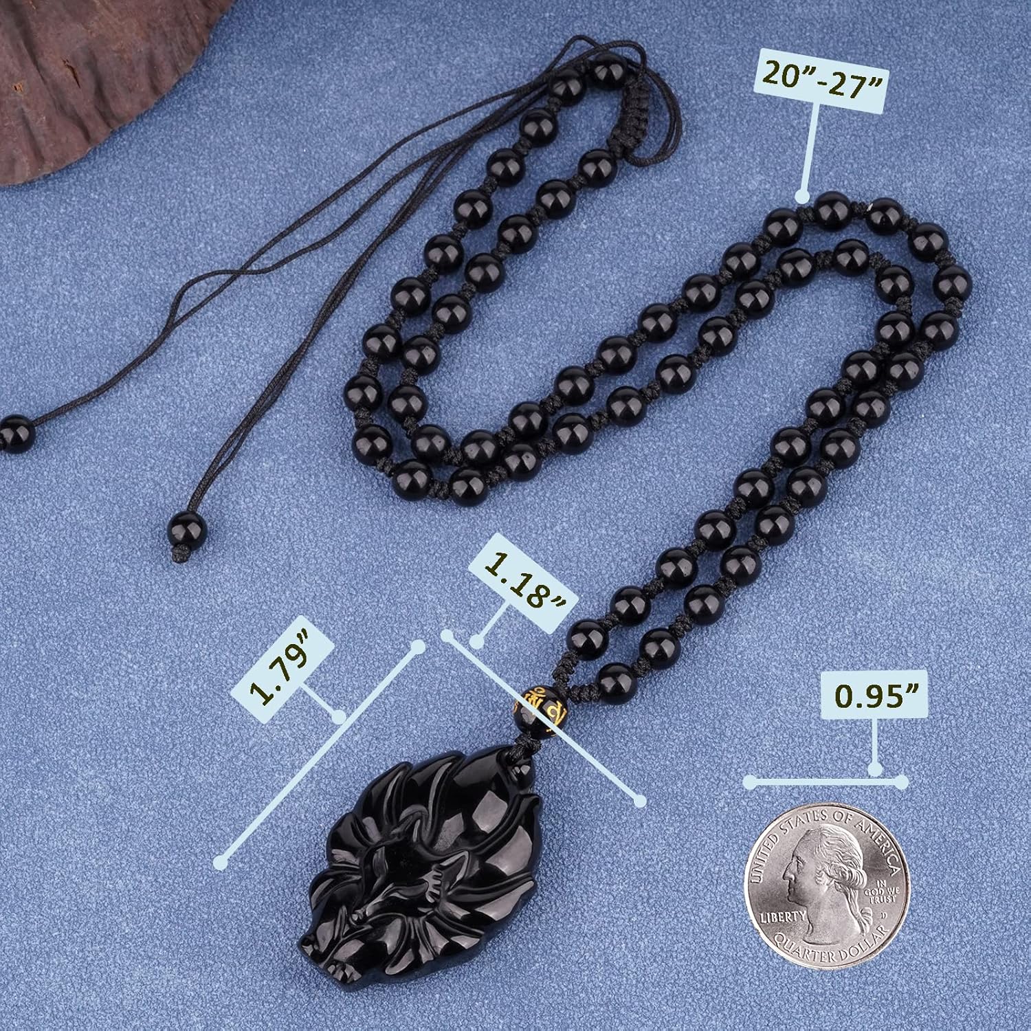 Black Obsidian Necklace Talisman Amulet Protection Pendant with Adjustable Bead Chain Healing Crystal Stone Necklaces for Men Women - Image 7