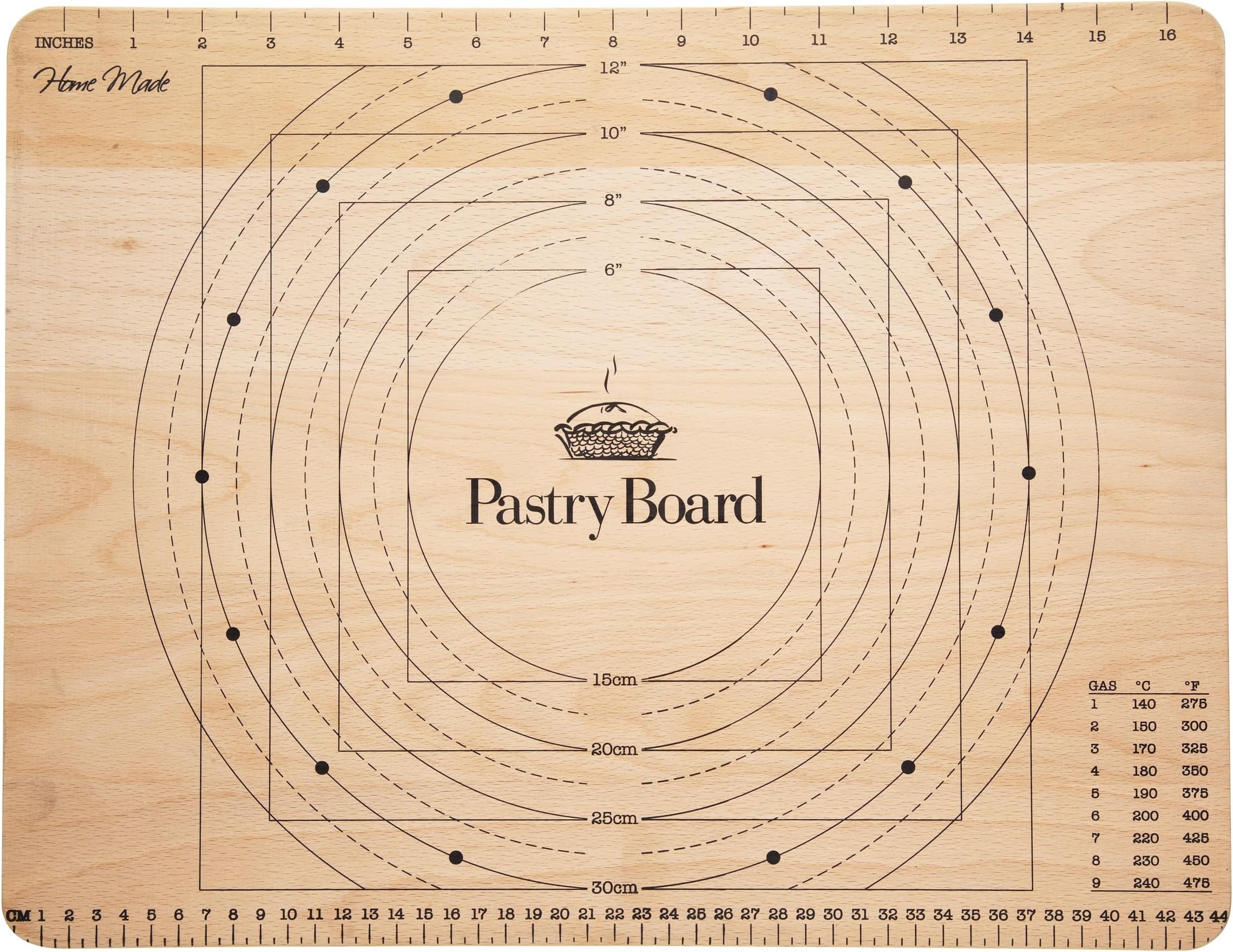 KitchenCraft Home Made Pastry Board with Measurements, Wooden, 45 x 35 cm