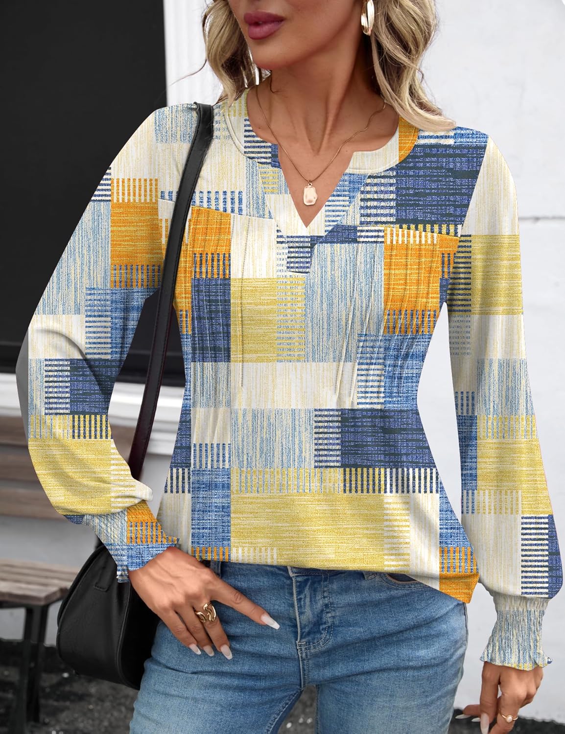 Ivicoer Long Sleeve Shirts for Women V Neck Pleated Blouses for Women Dressy Casual Fall Ladies Top 2025 - Image 5