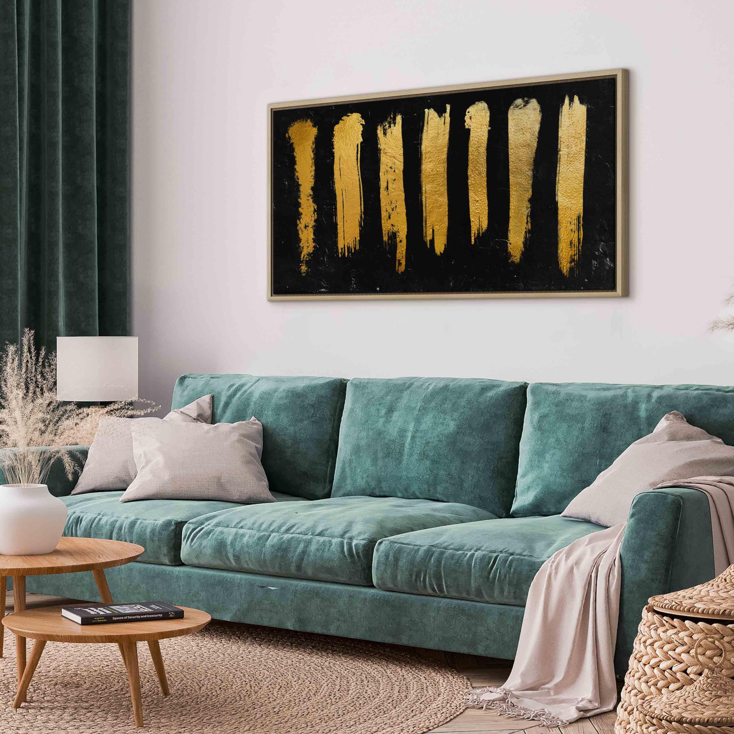 murando - Grand Tableau avec Cadre Chambre, Traces de Pinceaux, 140x70 cm