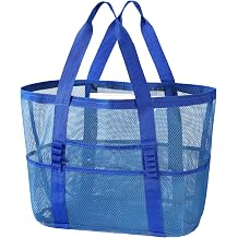 KPX Mesh Beach Bag, Large Beach Tote Bags for Women Foldable Mesh Swimming Pool Bag with Mini Pockets - Sandproof, Waterproof