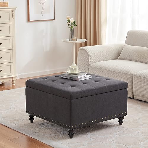Miniatura 7 de HUIMO Otomana cuadrada de almacenamiento, mesa de centro otomana grande para sala de estar (gris oscuro) Gris oscuro,Negro,Marrón,Gris,Caqui,gris