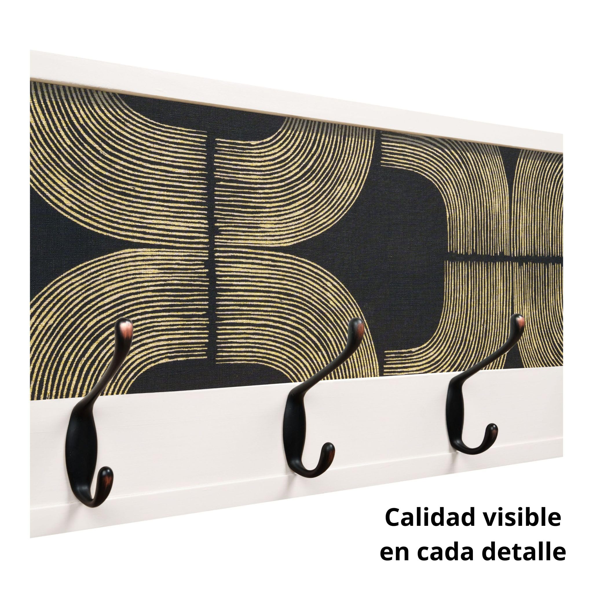 Perchero Pared Madera 52x25cm Mid-century Blanco 4 Ganchos | Hecho en España. 4 ganchos dobles (8 colgadores) para ropa y abrigos. Ideal para entrada, salón u oficina.