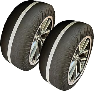 Tire Socks for Cars, SUVs & Pickups – Reusable Fabric Alternative to Chains for Snow & Ice – Easy Install, Low Clearance, Compatible ABS/ESP – Includes Gloves & Storage Bag (1 Pair)