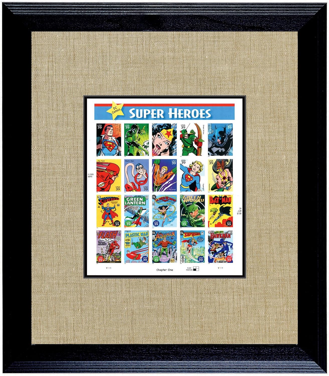 American Coin Treasures Super Heroes U.S. Stamp Sheet in 16x14 Wood Frame