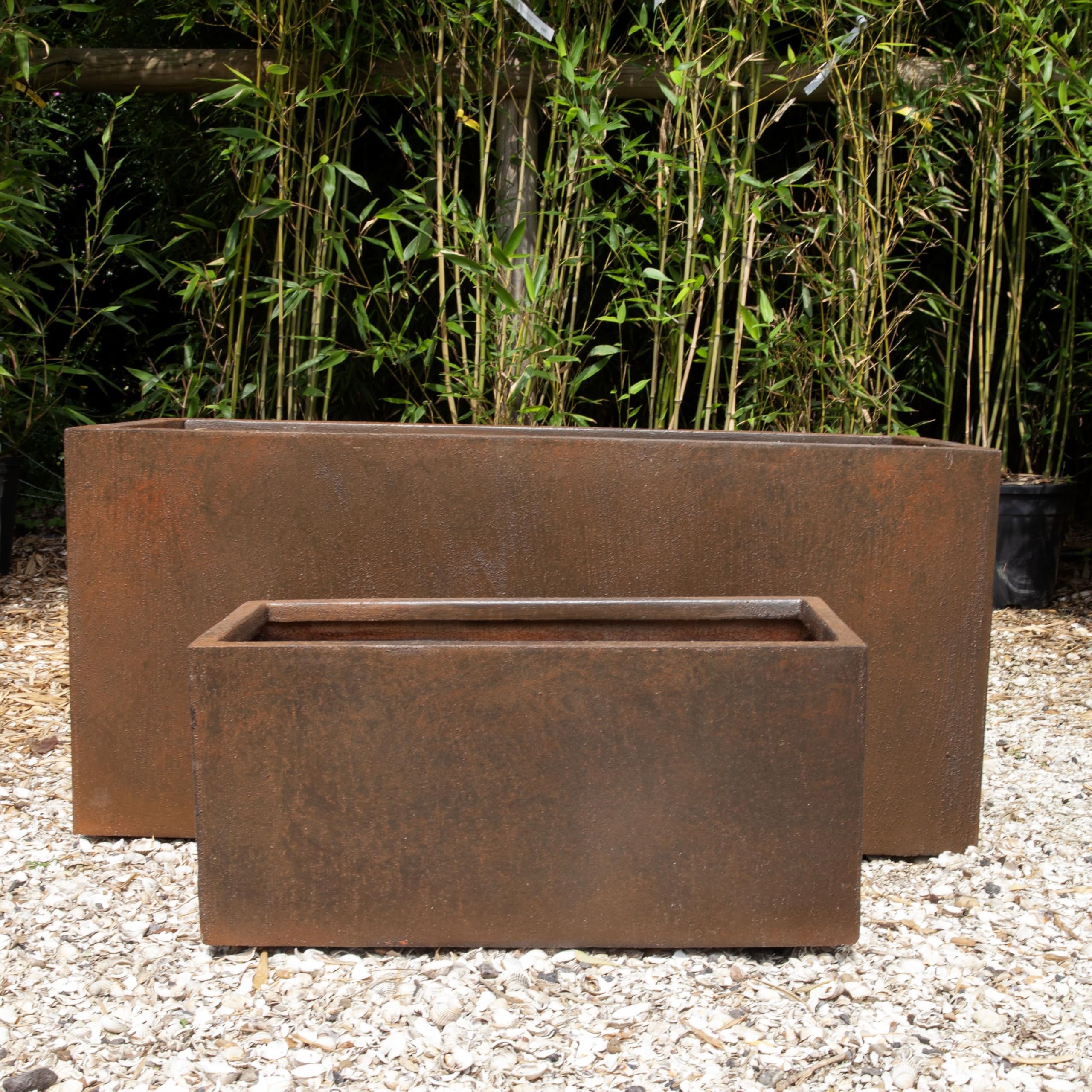 60cm Corten Effect Trough Planter Long Rectangle Modern - Flower Pot- - Contemporary - Landscape Design - Stonelite/Improved Fibreclay
