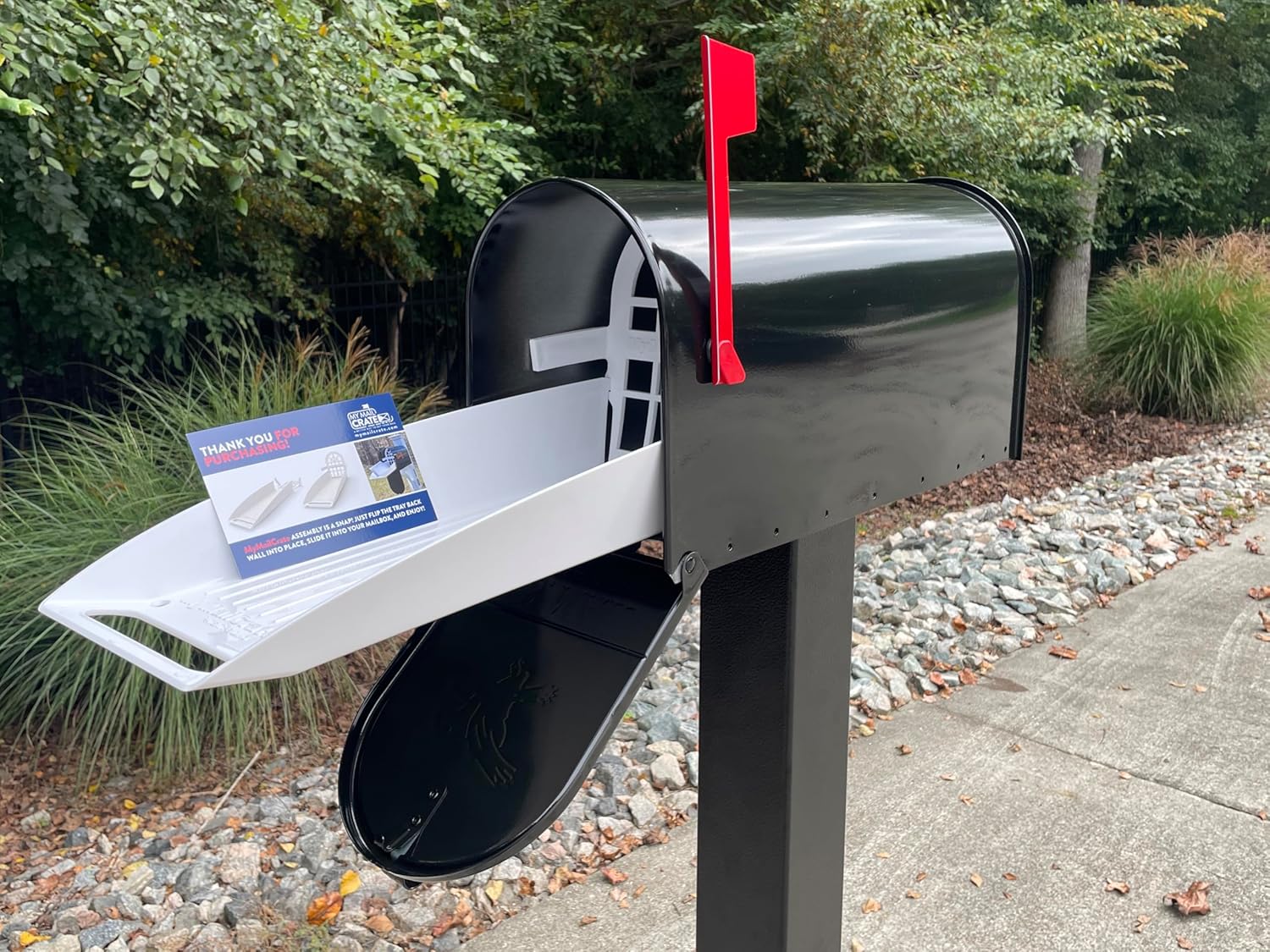 Large Black Mailbox - with MyMailCrate Sliding Tray Included, Mailbox Insert, Extender