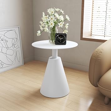 Accent Round Side Table Weather-Resistant Aluminum Structure, End Table for Living Room, Bedroom, Indoor & Outdoor Balcony Table Color White