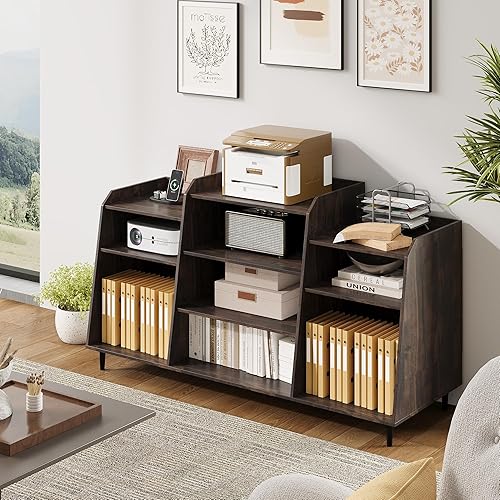 Miniatura 6 de Rresyet Soporte grande para tocadiscos con 4 salidas, armario de almacenamiento de discos de vinilo de 55 pulgadas con estantes divididos, consola