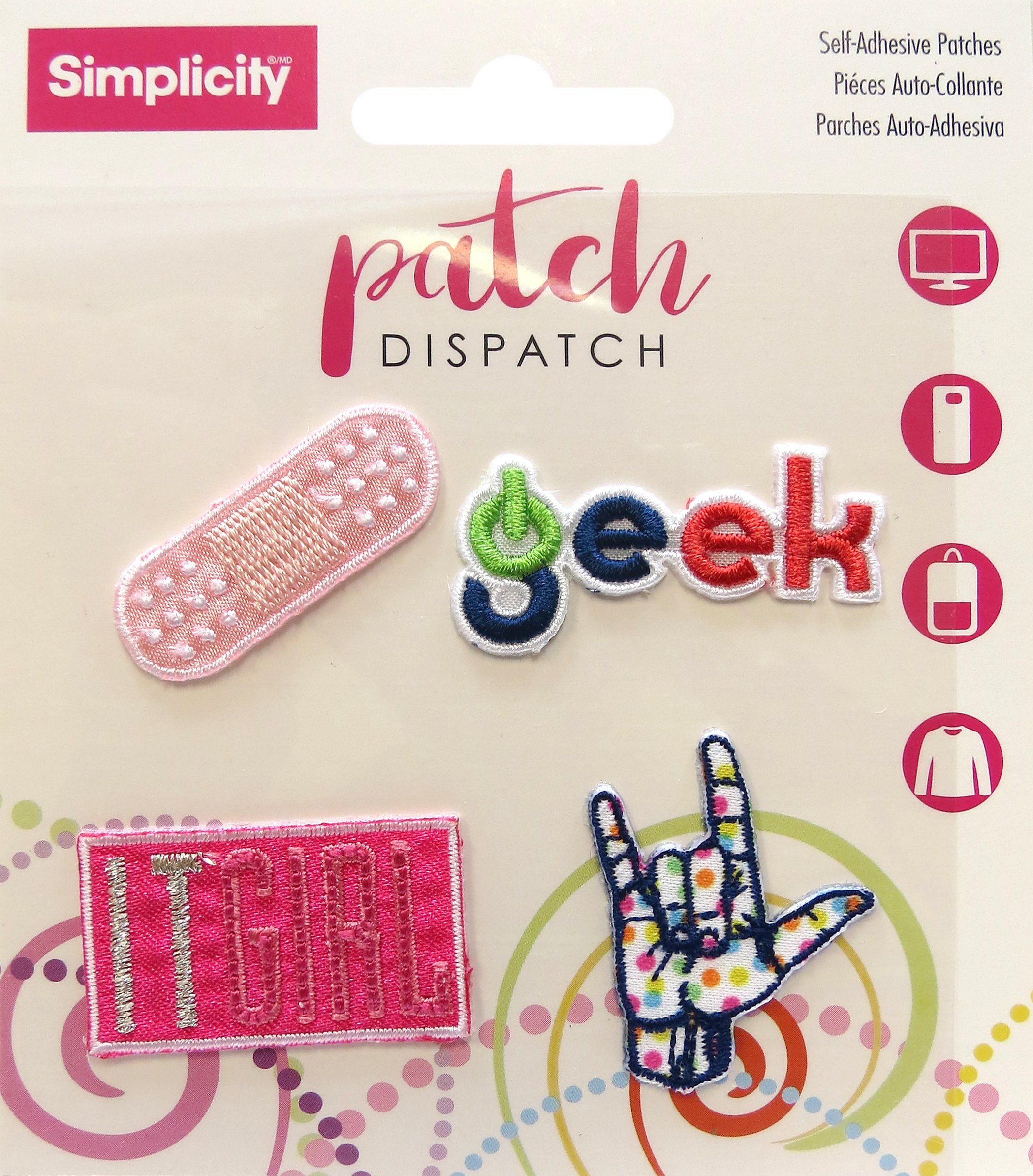 Simplicité Patch Geek lot de 4 pièces en polyester multicolore aux finitions précises