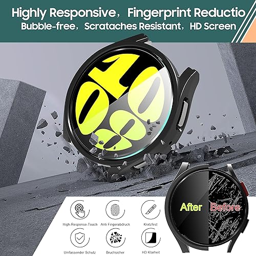 Miniatura 2 de 2+2 piezas para Samsung Galaxy Watch 6 1.575 in Funda con protector de pantalla HD+película antimiradas, vidrio templado duro PC ultra fina funda
