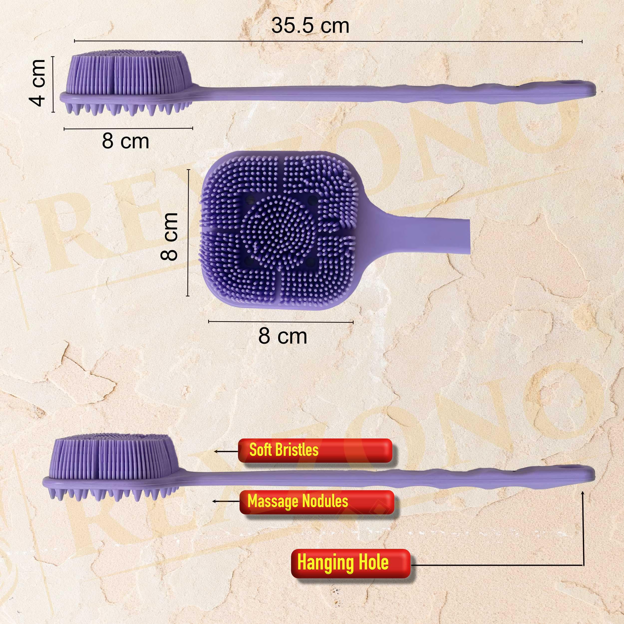 Rexzono® Double Sided Silicone Back Scrubber, Long Handle Exfoliating Body Bath Brush - Image 3