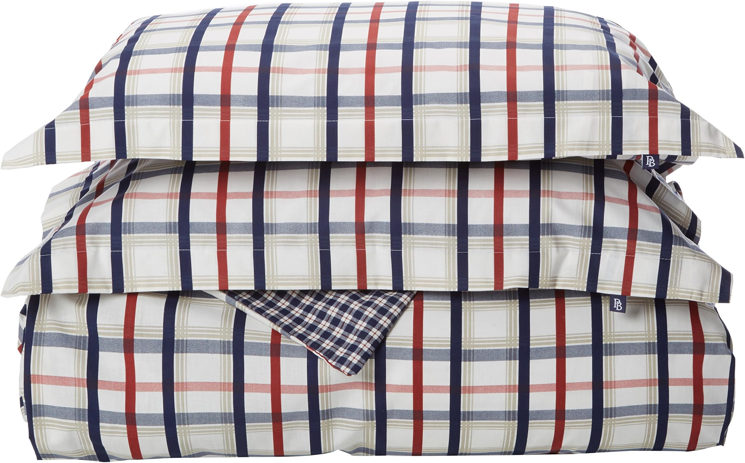 Peacock Blue Loft Dexter Duvet Cover Set, Super King, Polyester-Cotton, Navy/Red