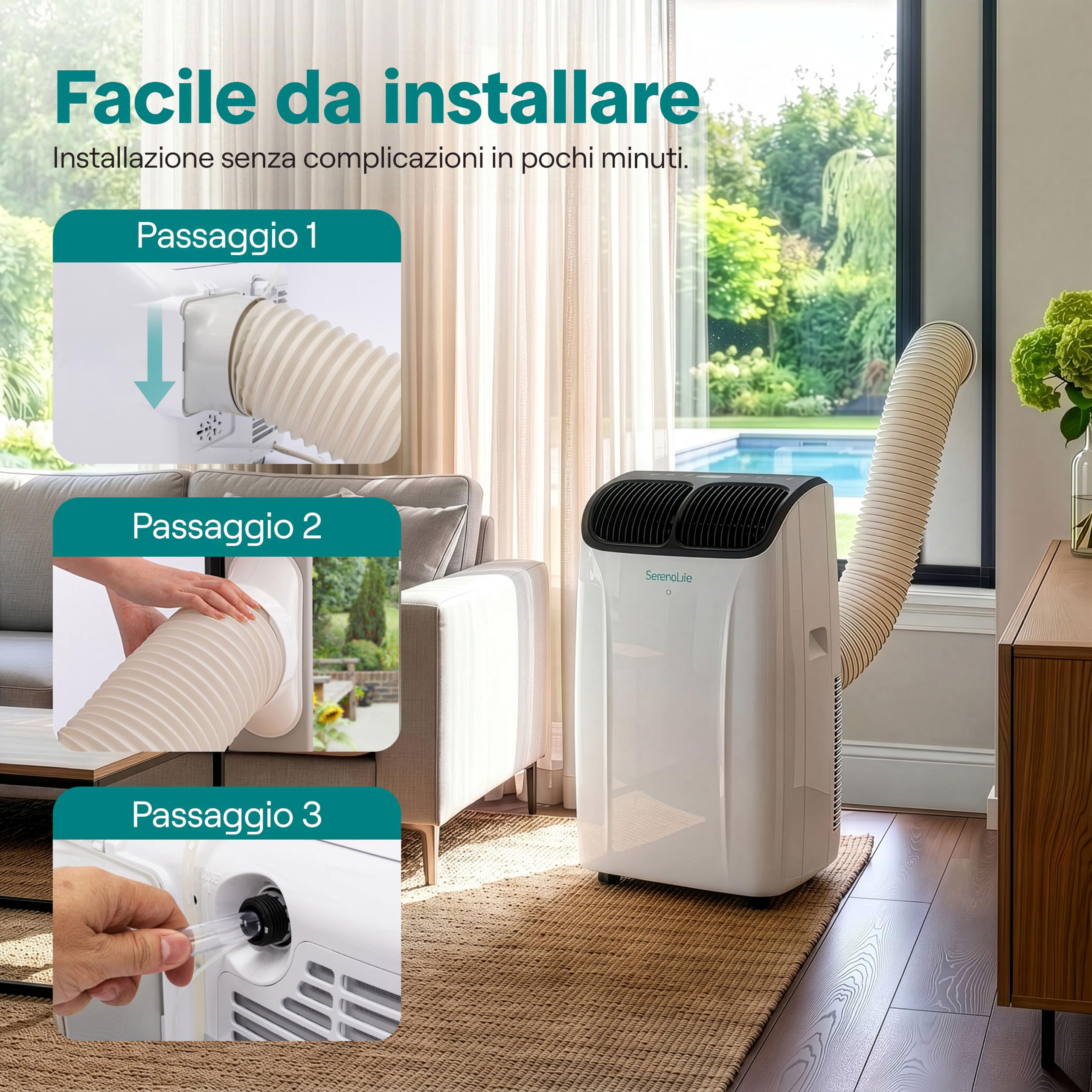 SereneLife Condizionatore Portatile 12000 BTU, Climatizzatore Portatile 3 in 1 con Deumidificatore e Ventilazione, Pinguino Condizionatore Silenzioso, Telecomando, Kit Finestra Incluso, Casa, Ufficio