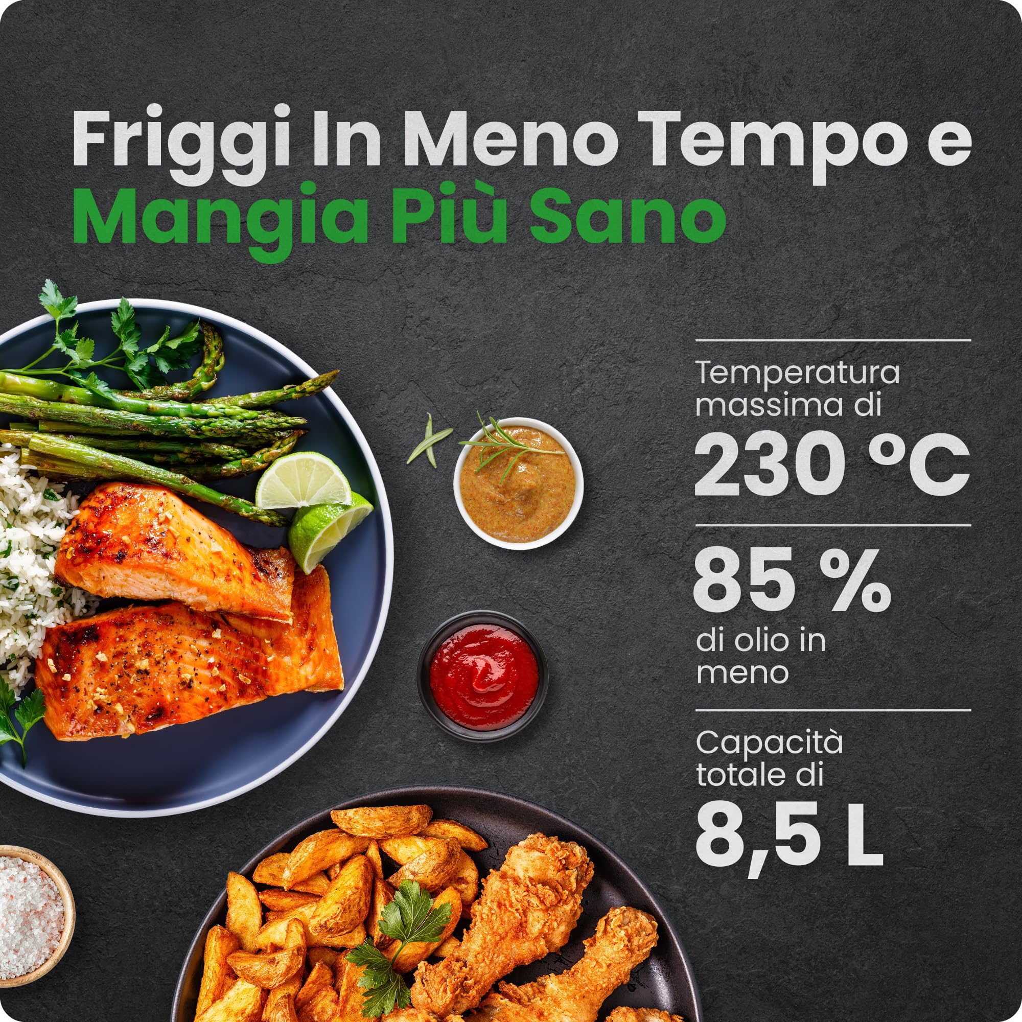 Chefman Friggitrice ad Aria TurboFry 8,5L, 6-in-1, 230°C, Cestello XL | Frittura ad aria, infornare, grigliare, riscaldare, disidratare, scongelare, finestra, Nera