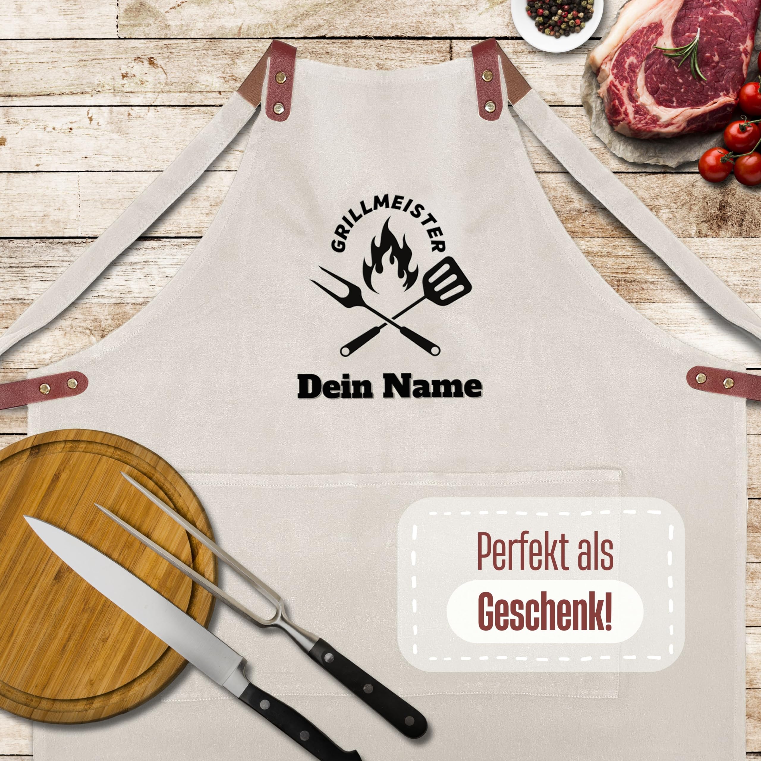 Tablier de barbecue personnalisé avec motif et texte brodé – Tablier de cuisine personnalisé en coton de qualité supérieure comme cadeau spécial