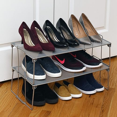 Miniatura 2 de YBM HOME Estante apilable de almacenamiento para cocina, baño y oficina, organizador de acero inoxidable de malla plateada con patas entrelazadas,