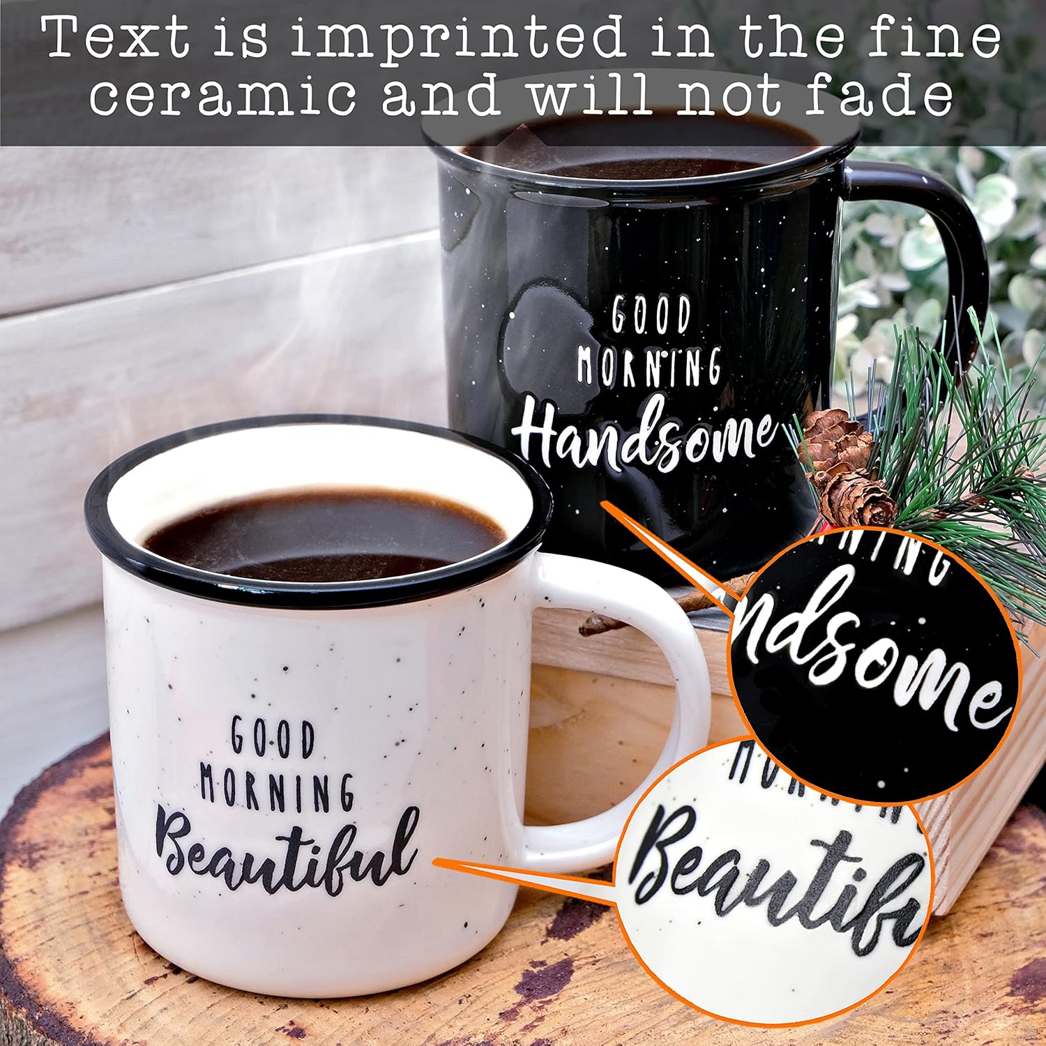 MAINEVENT Good Morning Beautiful Handsome Coffee Mug Set of 2, 11 Ounce, His & Hers Couple Coffee Mug Set - Image 3