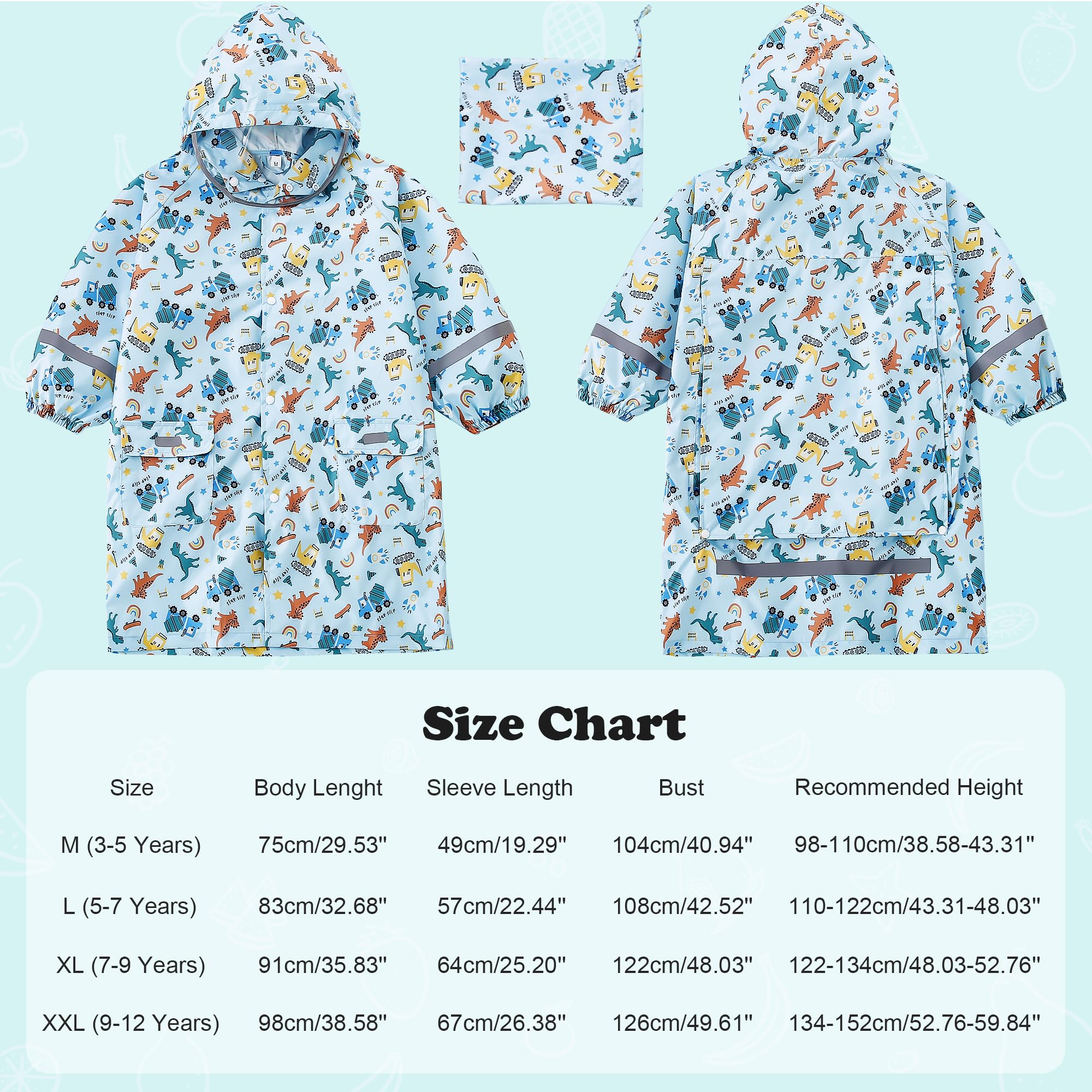 Imperméable Enfants Filles Poncho Pluie à Capuche Garçons Filles Respirant Léger Cape de Pluie Long Vêtements de Pluie Randonnée Camping Sport Vestes de Pluie 3-12 Ans