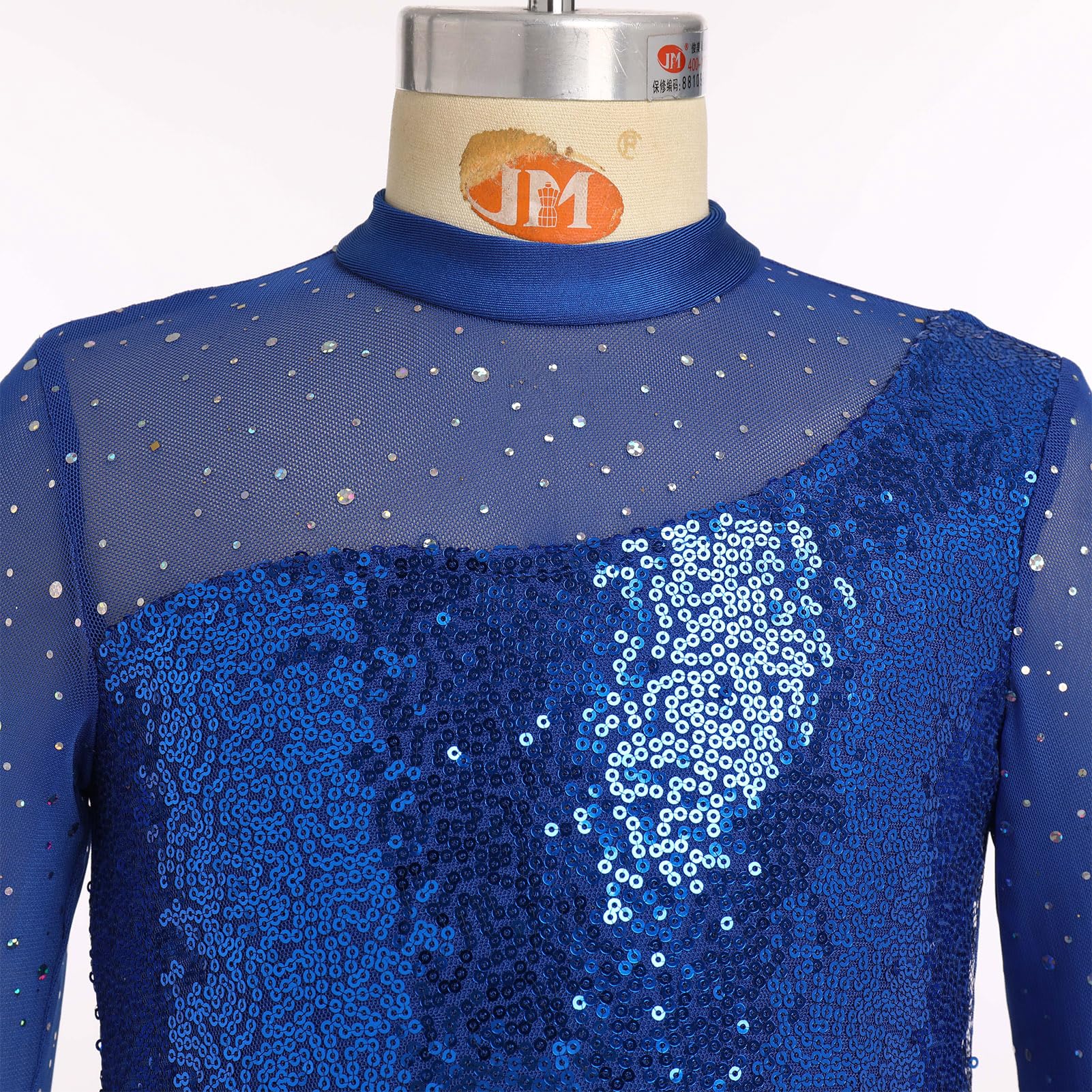Odizli Justaucorps de ballet pour fille - Manches longues - Paillettes - Paillettes - Justaucorps en maille - Justaucorps de danse - Robe de patinage artistique