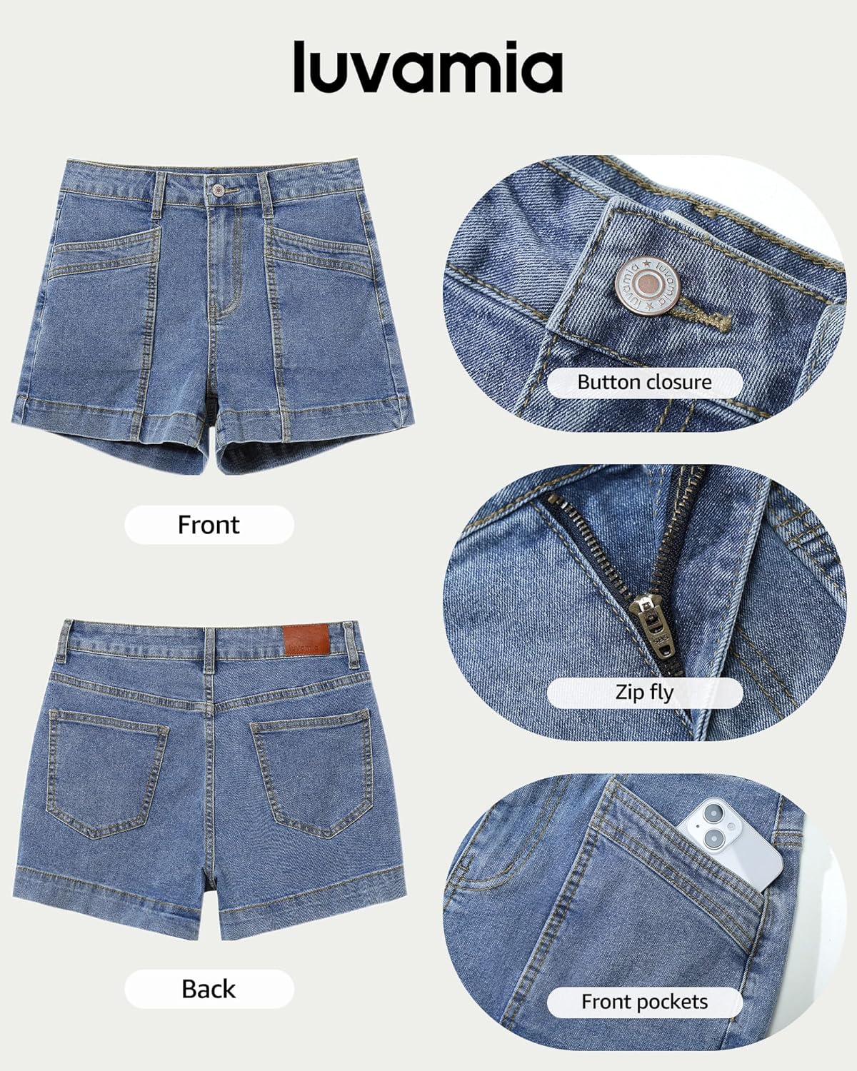 luvamia Jean Shorts for Women High Waisted Stretchy Denim Jorts Trendy Casual Distressed Cut Off Shorts with Pockets - Image 5