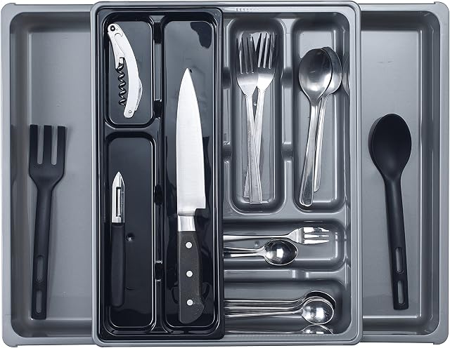 Whitefurze Adjustable Drawer Organizer, Plastic, Silver