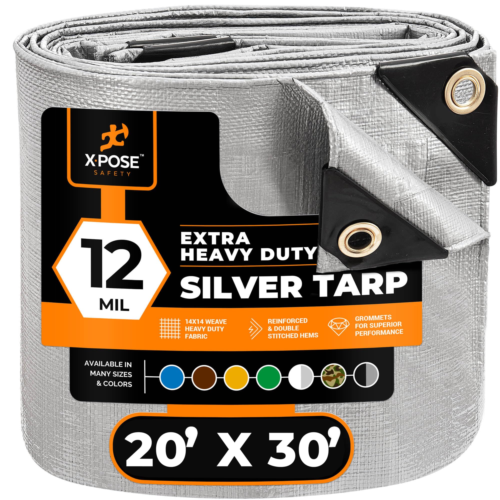 Heavy Duty Silver Poly Tarp 20' X 30' - Multipurpose Protective Cover - Durable, Waterproof, Weather Proof, Rip and Tear Resistant - Extra Thick 12
