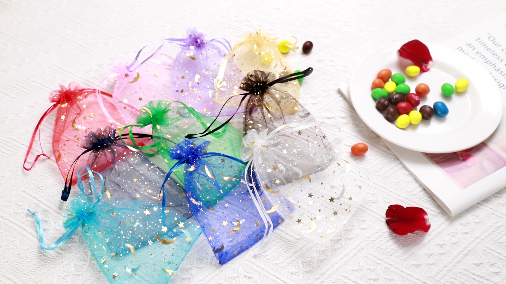 Gjinxi 100 Pcs Moon Star Organza Bags, 3.5 X 4.7 Inch Wedding Favor Bags Jewelry Candy Bag With Drawstring Little Mesh Gift Pouch For Wedding Party Christmas Eid Mubarak - View #2